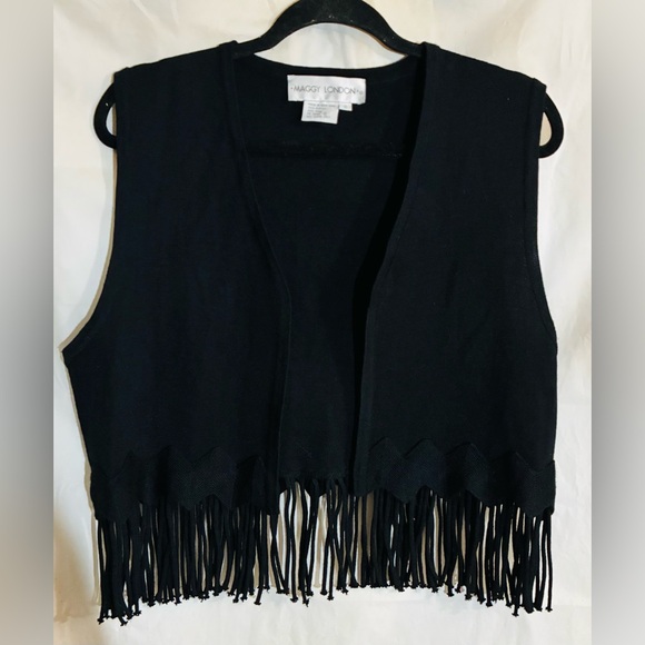 Maggy London Wool Knit Fringe Vest Sz S Trendy Zigzag Weave Hong Kong Vintage - Picture 1 of 11